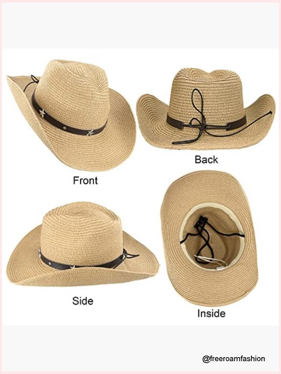 Shapable Straw Cowboy Hat Wide Brim Floppy Beach Sun Hat